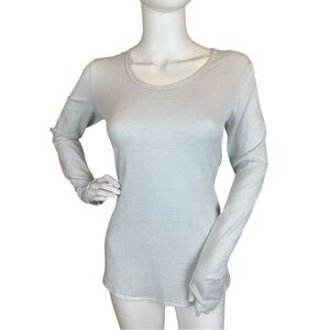 Athleta White and Silver Metallic Sparkle U-neck Top with Thumbholes Size Medium